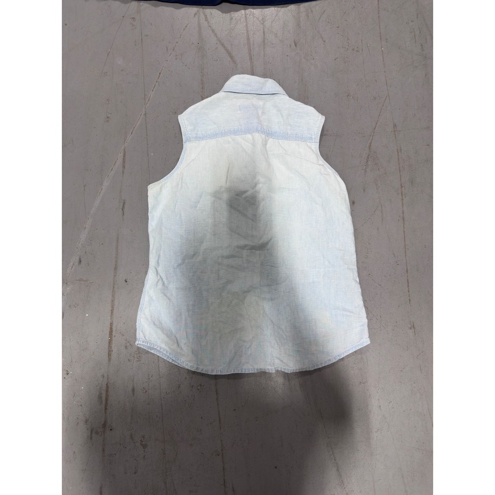 Vintage Disney Store Eeyore Sleeveless Denim Shirt Light Wash Embroidered Small - Picture 8 of 9